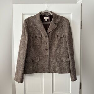 Talbots Wool Silk Tweed Long Sleeve Button Down Blazer Jacket